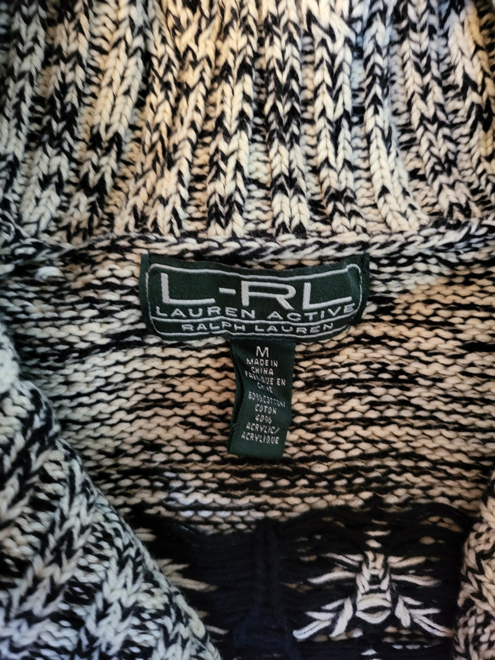 Lauren Ralph Lauren Black & White Marled Zip Cardigan with Red Ski Motif - Picture 2 of 3